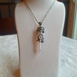 Quartz Rose Wrapped Pendant Necklace